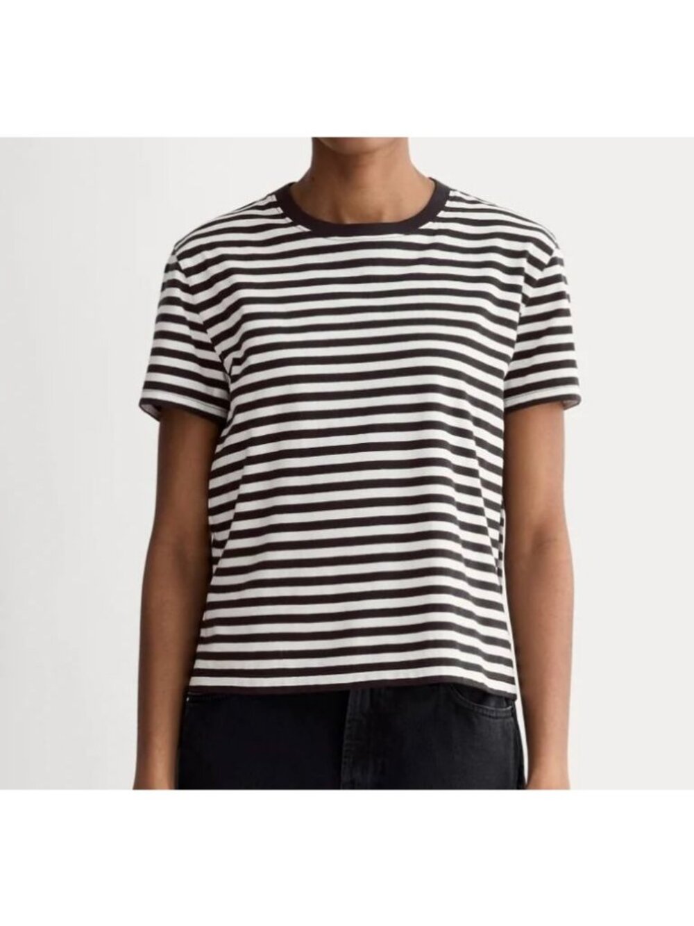 Everlane The Box-Cut Tee in Essential Cotton Striped Bone Black Size S NWT